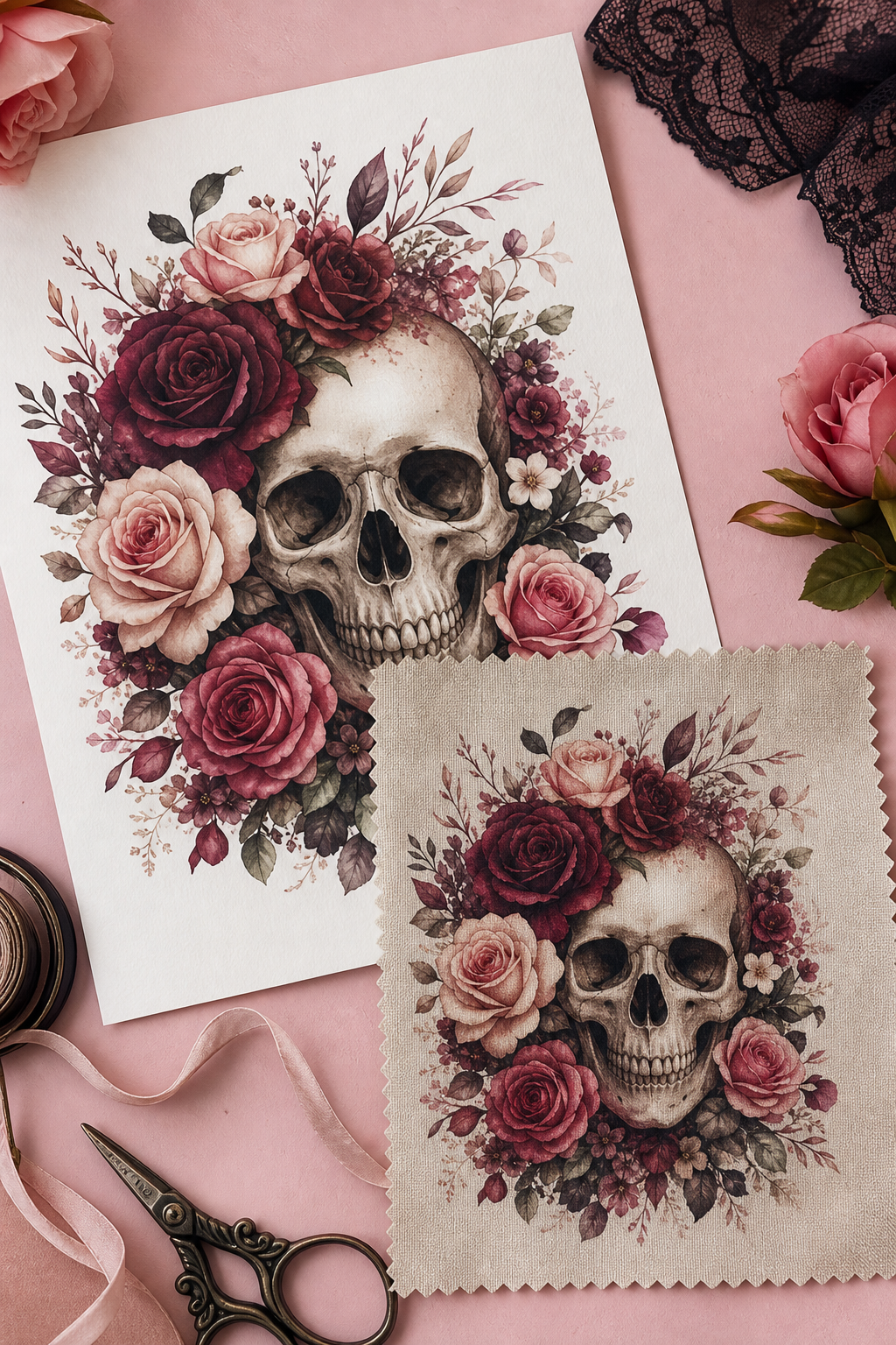 Clipart floral de caveira para sublimação, 10 PNGs