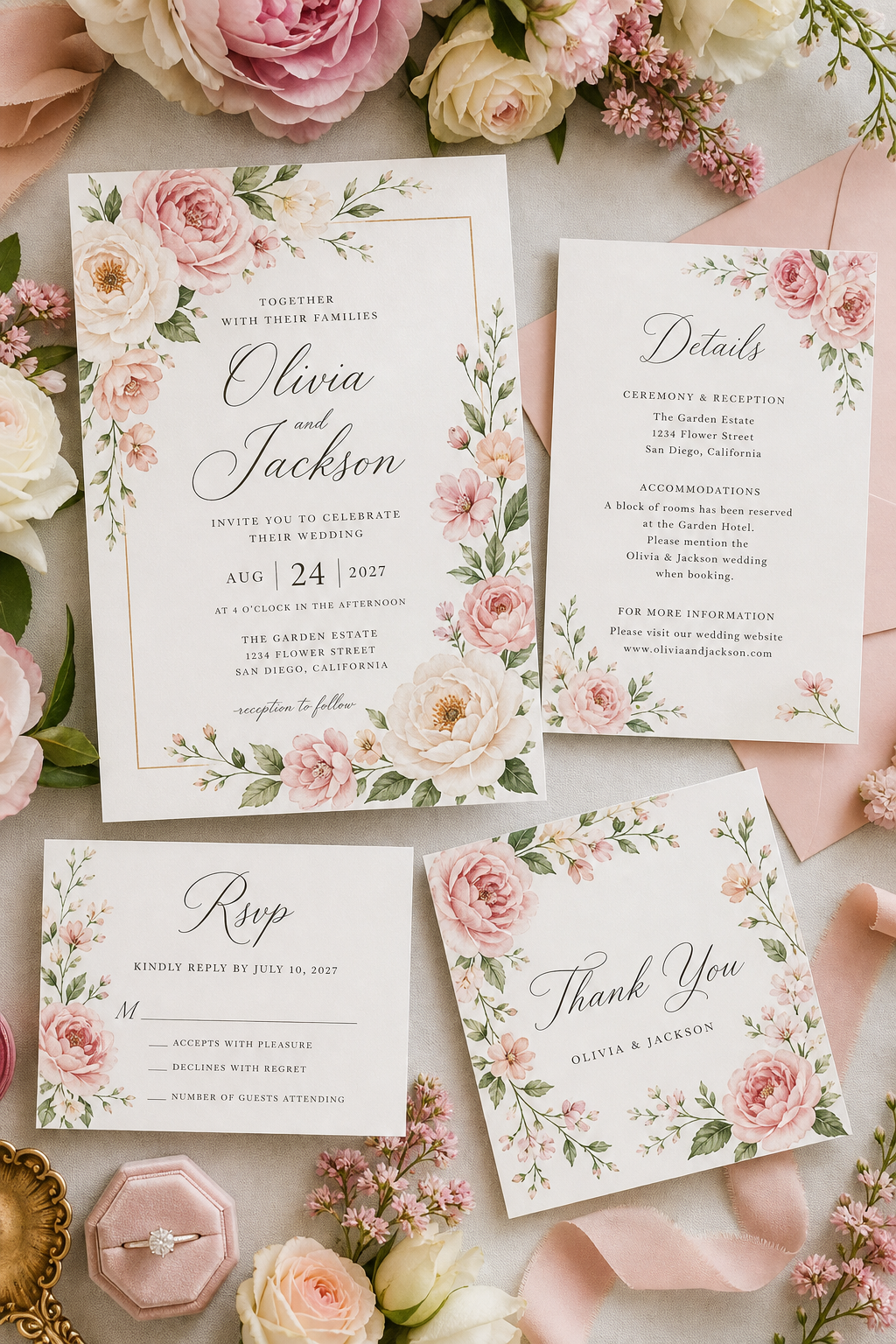 Convite floral de casamento editável