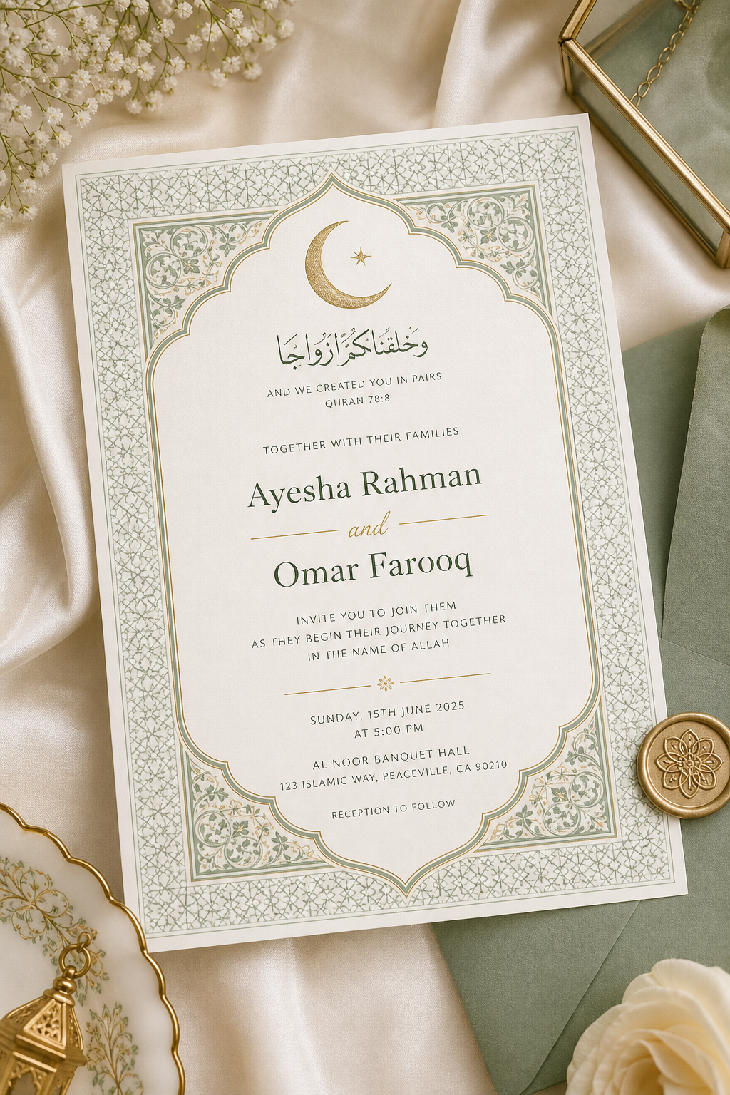 Convite elegante para casamento islâmico