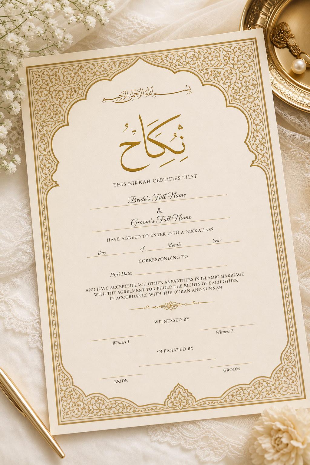 Certificado de Nikah editável