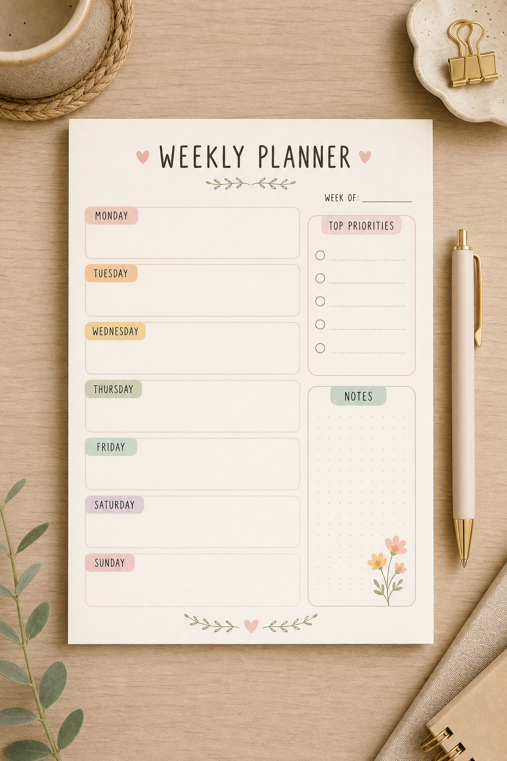 Weekly Planner Printable — Cute & Simple